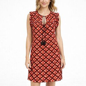 NEW Ann Taylor LOFT XS Amaryllis Tassel Printed Swing Dress Keyhole Tie Neck